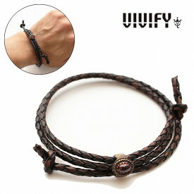 【送料無料】【VIVIFY 正規店】VIVIFY ビビファイ ブレスレット レザー ストーンOld Native Style Stone Setting Round Braid Bracelet/ガーネット 受注生産