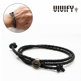 【送料無料】【VIVIFY 正規店】VIVIFY ビビファイ ブレスレット レザー ストーンOld Native Style Stone Setting Round Braid Bracelet/オニキス 受注生産