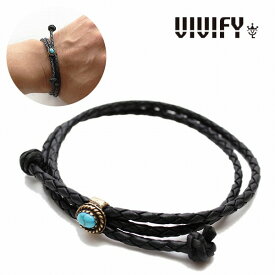 【送料無料】【VIVIFY 正規店】VIVIFY ビビファイ ブレスレット レザー ストーンOld Native Style Stone Setting Round Braid Bracelet/ターコイズ 受注生産