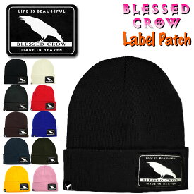 BlessedCrow ラベル ビーニー ワンポイント ロゴ パッチ ニット帽 ニットキャップ メンズ レディース