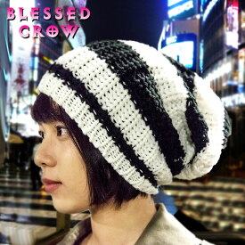 BlessedCrow Knitted Striped ビーニー ゆったり 長め 秋冬 帽子 ブランド ニットキャップ