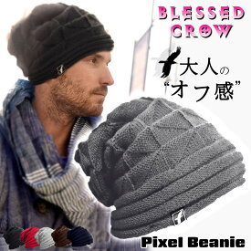 【WセールP5倍】BlessedCrow Pixel ビーニー ニット帽 メンズ レディース ブランド タグ 付き ニットキャップ シンプル 総柄 模様 秋 冬 帽子 コーデ 男性 女性 帽子屋 吉祥寺