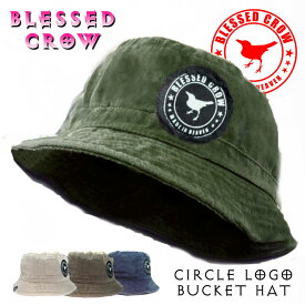 BlessedCrow CircleLogo バケットハット ブランド メンズ レディース 帽子 春 夏 短つば カラス ワンポイント ウォッシュ加工 コットン 大き目 日よけ UV 紫外線対策