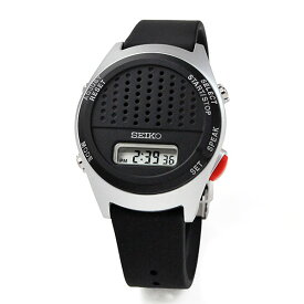 セイコー 音声デジタルウォッチ 音声報知機能つき ブラック SEIKO SBJS015 17,0　点字説明書付なので目の不自由なかたや盲人にもおすすめできる腕時計です。シリコンバンド