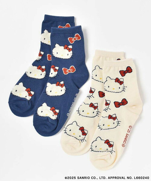 Sanrio サンリオ キティ コラボ グッズ キャラクター 靴下 レディース ショート丈 おしゃれ かわいい プレゼント オフホワイト 白 ネイビー 紺 ハローキティおかおマシュマロソックス ブルーブルーエ bleubleuet