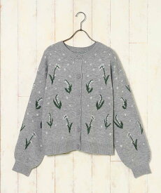 【送料無料対象商品】セール カーディガン ニット トップス レディース 長袖 丸首 おしゃれ 羽織り すずらん 花 フラワー 秋冬 コーデ ファッション ギフト プレゼント ブラック 黒 スズランニットカーディガン ブルーブルーエ bleubleuet