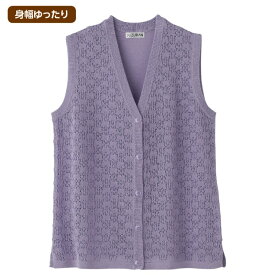 介護 介護用 高齢者向け 高齢者 介護服 介護衣料品 介護洋服 おしゃれ オシャレ オシャレ介護 レディースアパレル トップス ベスト 着やすい 脱ぎやすい パープル グレー 母の日 母 プレゼント V首 ニット ワンタッチテープ 手を通しやすい 後ろ身頃長め 身幅ゆったり