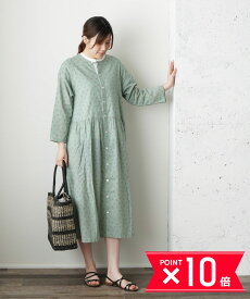 【P10倍＋25日限定11%OFFクーポン】【LINEクーポン有】ナチュラルランドリー NATURAL LAUNDRY コットン シングルガーゼ フラワープリント ワンピース シャツワンピース・7222O-008-1482201(レディース)