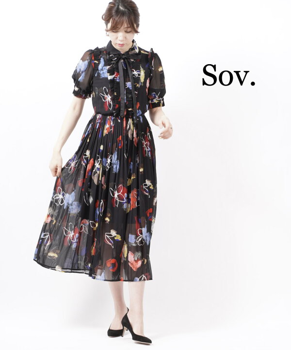 楽天市場 ソブ Sov オリジナルプリント 花柄 サテンワンピース フリルワンピース シフォンワンピース 0301 011 213 レディース クーポン対象外 Sold Etre Par Bleu Comme Bleu