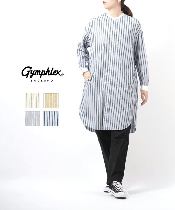 楽天市場 ジムフレックス Gymphlex マルチストライプ バンドカラー 長袖 シャツワンピース J 1363mul レディース Jp Etre Par Bleu Comme Bleu