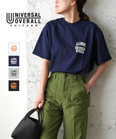 【50%OFF】【LINEクーポン有】BCB別注*ユニバーサルオーバーオール UNIVERSAL OVERALL コットン 半袖 クルーネック プリント ロゴTシャツ カットソー ILLINOIS PRINT TEE・U2222252BU-4592201(メール便可能商品)[M便 5/5](レディース)