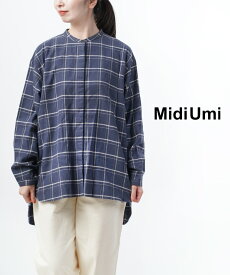【20%OFF】【LINEクーポン有】ミディウミ Midi-Umi フランネルチェック ワイドシャツ・4-738607-1262102(レディース)