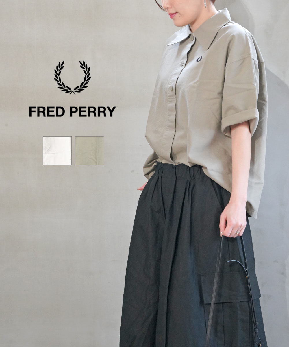 フレッドペリー FRED PERRY シャツ ブラウス トップス 半袖 5分袖 綿 コットン ビックカラー ゆったり おしゃれ かわいい・G7143-3872401(レディース)