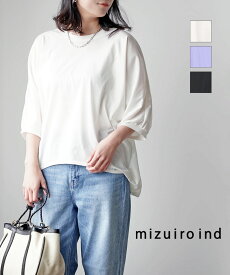 【20%OFF】【LINEクーポン有】【2024年春夏新作】ミズイロインド mizuiro ind カットソー Tシャツ プルオーバー トップス ドルマンスリーブ クルーネック ゆったり 体型カバー 大人 カジュアル きれいめ・2-210062-1262401(レディース)