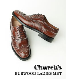 【30%OFF】チャーチ Church's シューズ レースアップシューズ 紐靴 革靴 正規品 レディース カーフレザー スタッズ ウィングチップ イタリア製・BURWOOD-MET-4081901(レディース)(D-1)(◎)