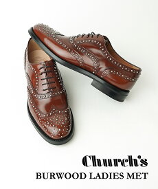 【30%OFF】(LINEクーポン有)チャーチ Church's シューズ レースアップシューズ 紐靴 革靴 正規品 レディース カーフレザー スタッズ ウィングチップ イタリア製 おしゃれ・BURWOOD-MET-4081901(レディース)(D-1)