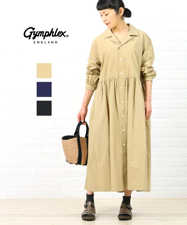 楽天市場 ジムフレックス Gymphlex コットンポプリン 開襟 オープンカラー シャツワンピース 開襟ワンピース J 1434msa レディース Jp Etre Par Bleu Comme Bleu