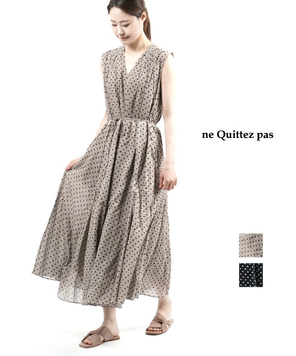 楽天市場 Offクーポン発行中 ヌキテパ Ne Quittez Pas コットンボイル ドットプリント Vネック ロングワンピース ノースリーブワンピース C Voile Dot Print Panel Sleeveless Dress gk2 レディース Last 1 マラソン連動 Etre Par Bleu
