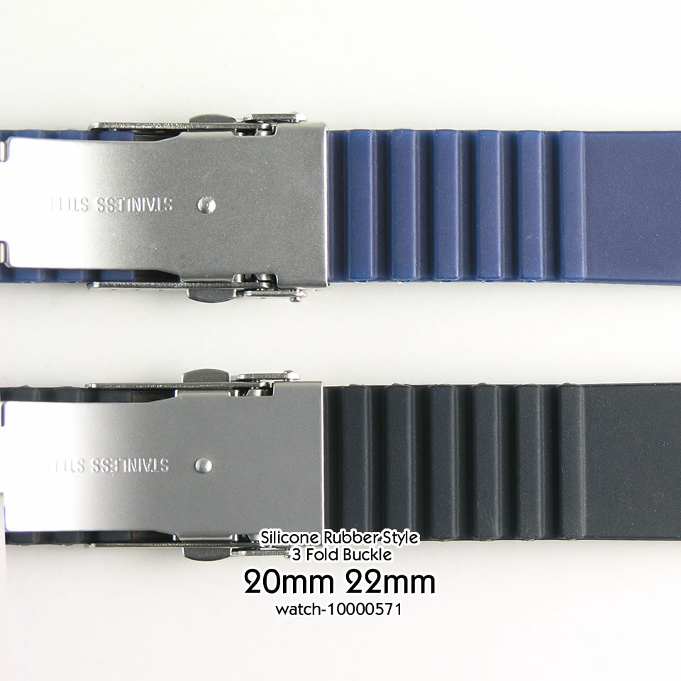 【送料無料】Silicone Rubber Style 20mm 22mm Black Blue and 3Fold Buckle / シリコン  ラバー 時計 ベルト バンド ストラップ | ブリスショップ（楽天市場店）