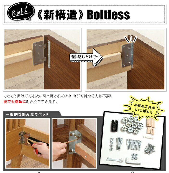 楽天市場】工具いらずの組み立て・分解簡単収納ベッド ベッドフレーム 