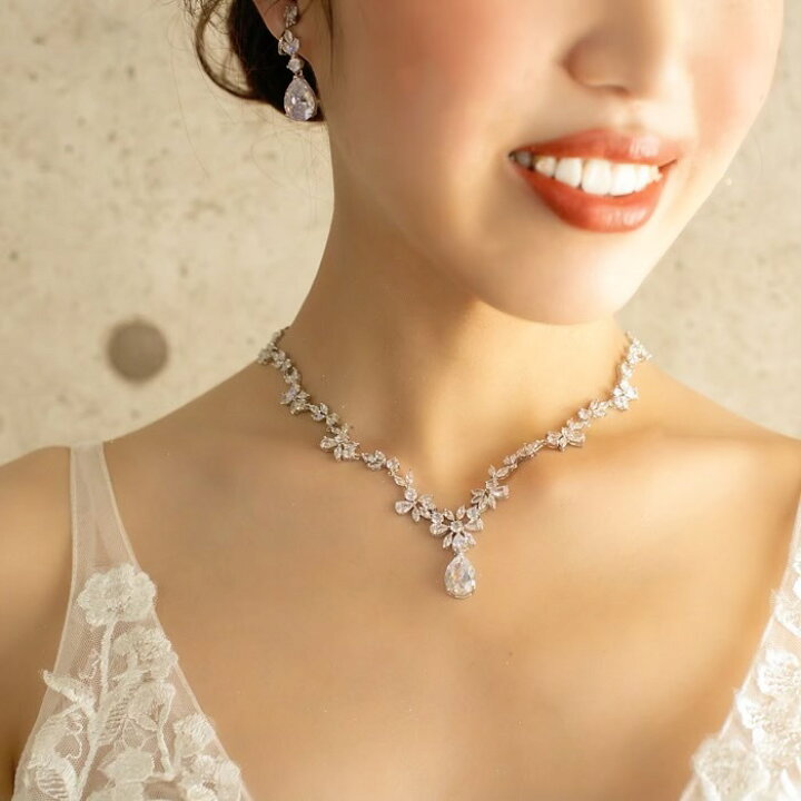 楽天市場】【キュービック ジルコニア フラワー ネックレス ＆ ピアス 