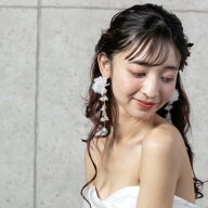 ウェディング アクセサリー【オーガンジー フラワー タッセル イヤリング（or ピアスより選択）】イヤリ…