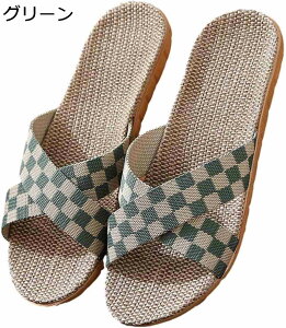 スリッパ カップル リネンスリッパ メンズ レディース ルームシューズ 和風 シンプル チェック柄 春夏用 通気性 軽量 滑り止め 屋内 カジュアル 静音 ハウススリッパ