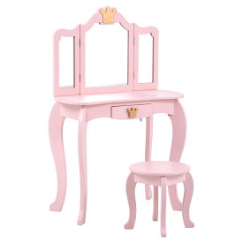 【スーパーSALE 50%OFF】おままごとドレッサー 子供用ドレッサー 木製 スツール付き 引き出し 1年保証 お化粧 おめかし メイク台 ミラー 化粧台 鏡台 王冠 おうかん クラウン コスメ収納 誕生日 知育玩具 おもちゃ キッズ 女の子 プレゼント