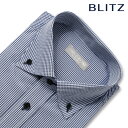 BLITZ 半袖 綿混素材 ブルー チェック ボタンダウン 形態安定 ワイシャツ Yシャツ メンズ シャツ [ クールビズ 標準体 半袖ワイシャツ ビジネス 仕事 カッターシャツ 夏 涼しい 青 ]
