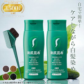 白髪用 利尻ヘアカラートリートメント 200g×2本セット【毛染めブラシ(馬毛緑)付き】 ノンシリコン ノンジアミン 無添加 ヘアカラー 白髪染め 部分染め 全体染め 白髪カバー 色落ち 防止 白髪 男性用 女性用 簡単 サスティ