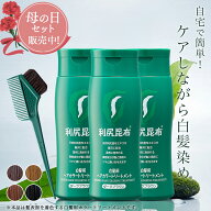 【母の日限定セット販売中】白髪用 利尻ヘアカラートリートメント 200g×3本セット【毛染めブラシ(馬毛緑…