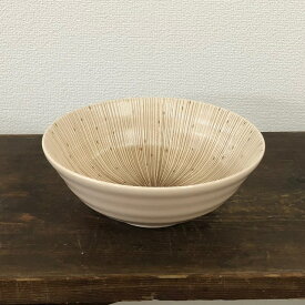 美濃焼 単売 ギフト対象外千段十草 麺鉢 21x7.5cm ベージュ線段 十草 とくさ 美濃焼 食器 和食器 おしゃれ シンプル 人気 風花 花凛 ブルーム
