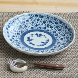 美濃焼 和食器 古伊万里唐草 大皿 23cm パスタ 染付風花 花凛 ブルーム