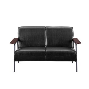 ソファ ヴィンテージ風 2人掛け 幅136cm バイキャストレザー アイアン 木製 肘掛け インダストリアル 男前 西海岸風 アメリカンヴィンテージ風 お手入れ簡単 モダンカラー ブラック ダークブ