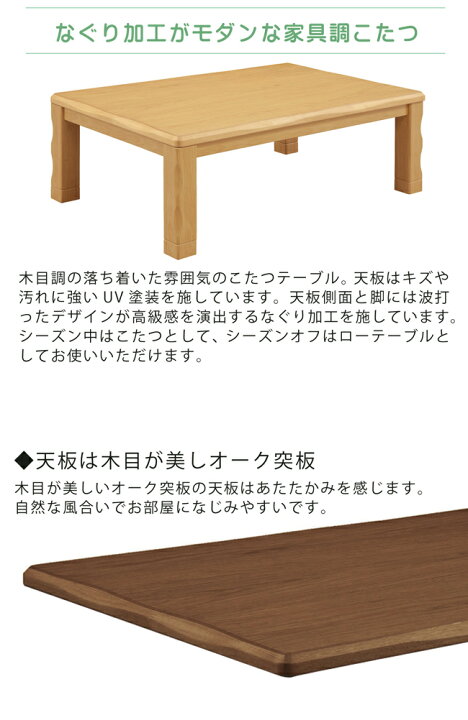 楽天市場】こたつテーブル 幅120 長方形 家具調こたつ ロータイプ 継脚 