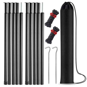 テントポール 2セット入り 直径16mm 分割式 5本連結/190cm 超々ジュン ソロキャンプ サブポール ツーリング コンパクト タープテント 収納袋付