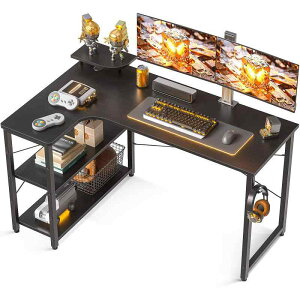 ODK L字 ゲーミングデスク 幅110/130 パソコンデスク ラック付き 収納 コーナー オフィス 在宅勤務 組立簡単 書斎 左棚