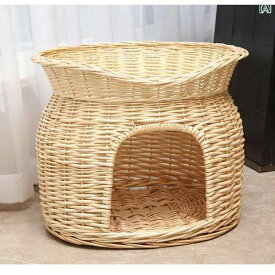 猫ちぐら 猫ベッド キャットハウス ドーム型 ペットベッド ラタン調 手編み 二段 洗える クッション付き 接触冷感 おしゃれ 通年 夏用 室内