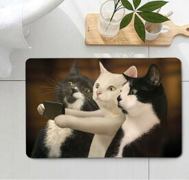 マット キッチンマット 玄関マット 室内 屋内 おしゃれ かわいい 猫柄 洗える 長方形 吸水 抗菌 防臭 滑り止め付き