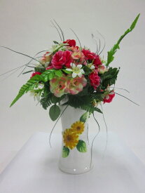 光触媒造花　ローズブッシュ（ばら）白ピンク　かわいいバラ(造花)の花を集めた花束です。お部屋の装飾やフラワーアレンジなどにおススメです。