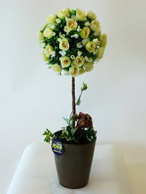 光触媒（造花） トピアリーフラワー（Mサイズ）白（ホワイト） 花の部分が球状で、とてもかわいいトピアリーです。贈り物・母の日・新築祝・開店祝・誕生日・記念日・卒業式・入学式・ギフト・お歳暮・お年賀に【smtb-s】