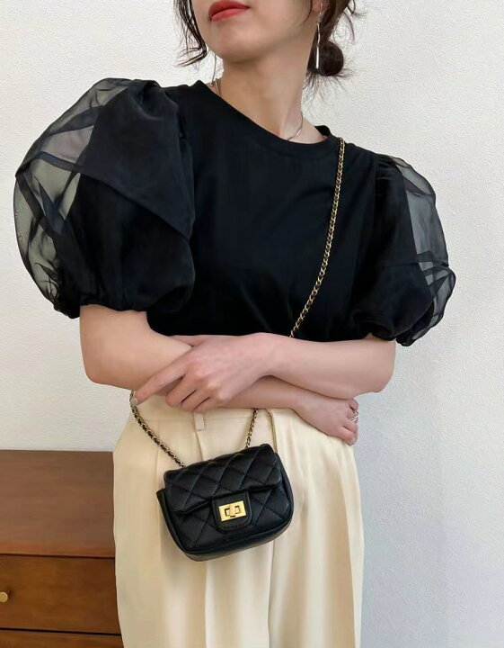 楽天市場】透け素材 チュールスリーブ シアー ブラック パフスリーブ 