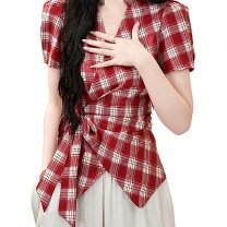 楽天市場】ギンガムチェック カシュクールシャツの通販