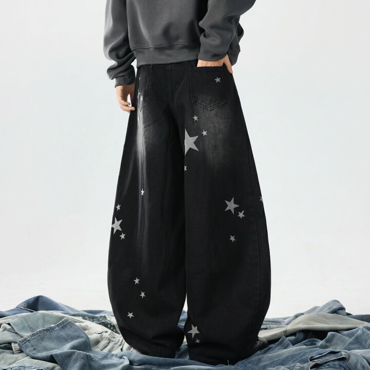 楽天市場】【Y2Kストリート】 デニムパンツ メンズ ワイドパンツ 星柄 