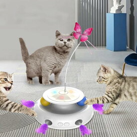 4in1多機能猫用おもちゃ 電動 自動回転 猫じゃらし 知育玩具 ライト付き 蝶々回転 ボール転がし 羽根飛び出し 運動不足~ストレス解消 室内飼い猫向け 天然素材使用 人気ランキング