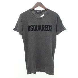 ディースクエアード2/DSQUARED2 ベロア ロゴ クルーネック 半袖 Tシャツ サイズ メンズM チャコール ランクB 32D24【中古】