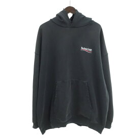バレンシアガ/BALENCIAGA 22SS ユーズド加工 キャンペーンロゴ 刺繍 プルオーバー パーカー ブラック サイズ メンズXSランクB 81F25【中古】