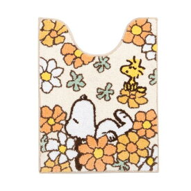 スヌーピー ロングトイレマット 約80×60cm「花いっぱい」 ブルー オレンジ 単品販売 [ PEANUTS snoopy ピーナッツ キャラクターグッズ スヌーピーグッズ 花柄 大人可愛い おしゃれ グッズ 大人 キャラクター トイレタリー かわいい 洗える 滑り止め加工 センコー ]23AW