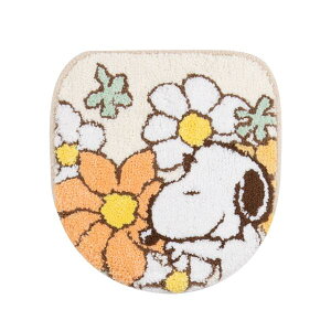 【SALE☆】 スヌーピー 兼用フタカバー「花いっぱい」 ブルー オレンジ 単品販売 [ 普通便座&温水洗浄・暖房便座兼用 吸着タイプ PEANUTS snoopy キャラクターグッズ スヌーピーグッズ 花柄 大