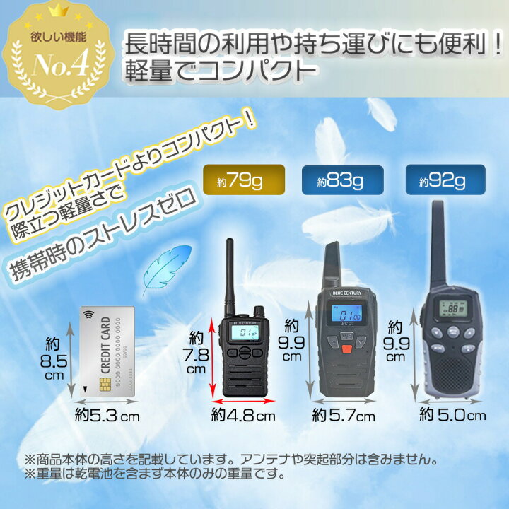 楽天市場】トランシーバー 4台セット BLUE CENTURY 国内メーカー 